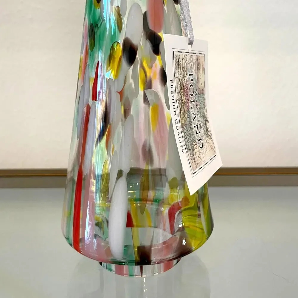 Art Glass CHRISTMAS TREE 10in Pop of Color Marbled Handmade in Poland NEW